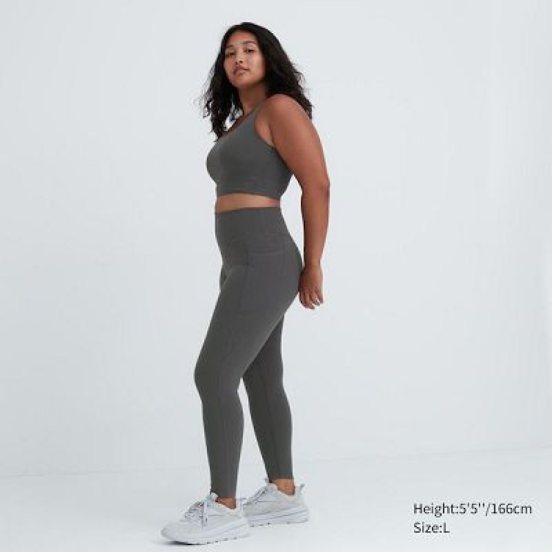 Grey Uniqlo AIRism UV Protection Pocketed Soft Women Leggings | 876227