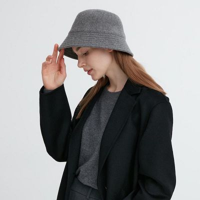 Grey Uniqlo Adjustable Wool Bucket Women Hats | 2155414