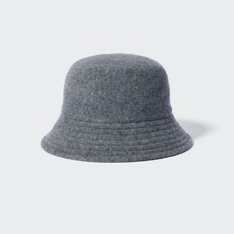 Grey Uniqlo Adjustable Wool Bucket Women Hats | 2155414