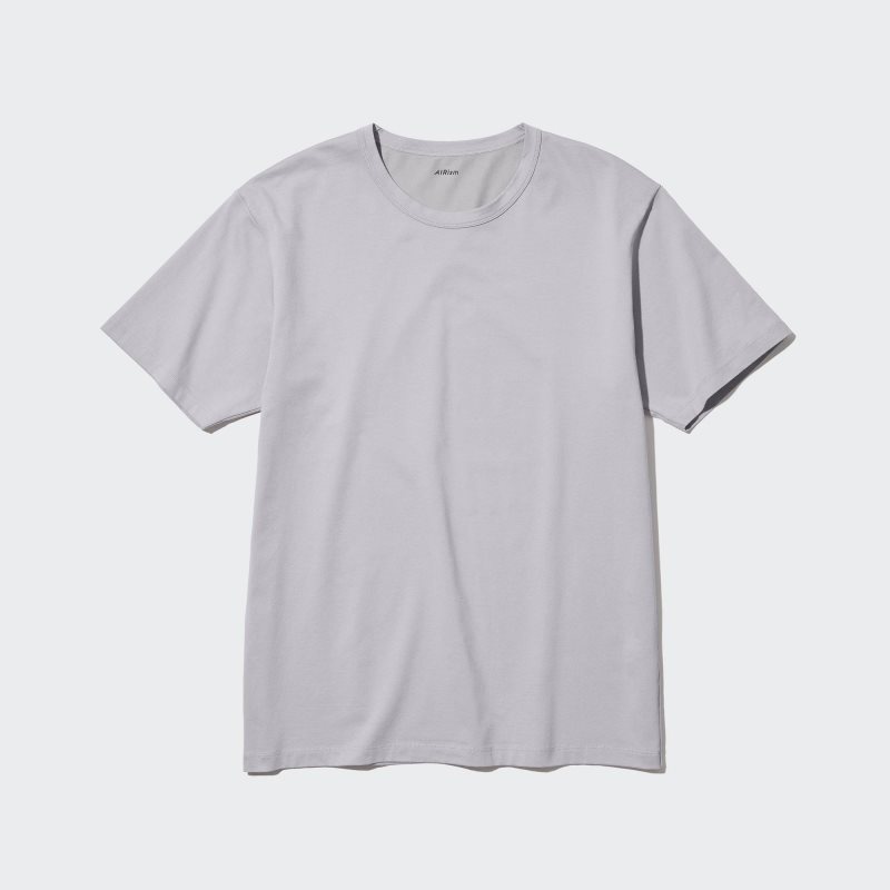 Grey Uniqlo Airism Cotton Crew Neck Men T Shirts | 8021546