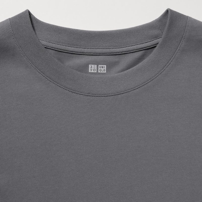 Grey Uniqlo Airism Cotton Uv Protection Crew Neck Men T Shirts | 1384701