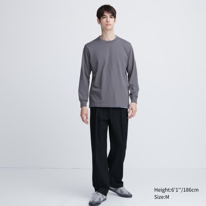 Grey Uniqlo Airism Cotton Uv Protection Crew Neck Men T Shirts | 3119523