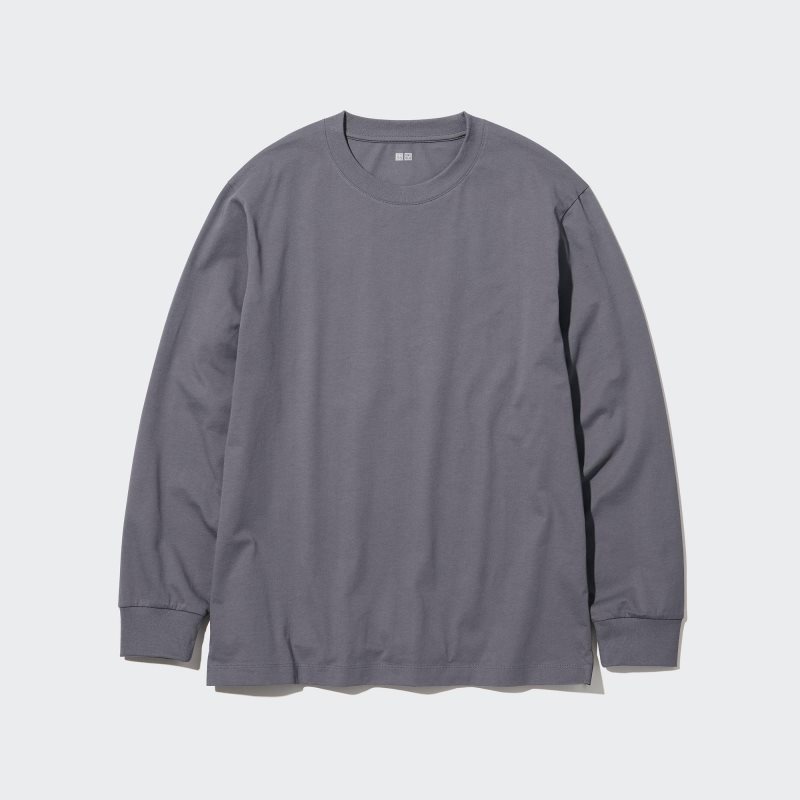 Grey Uniqlo Airism Cotton Uv Protection Crew Neck Men T Shirts | 3119523
