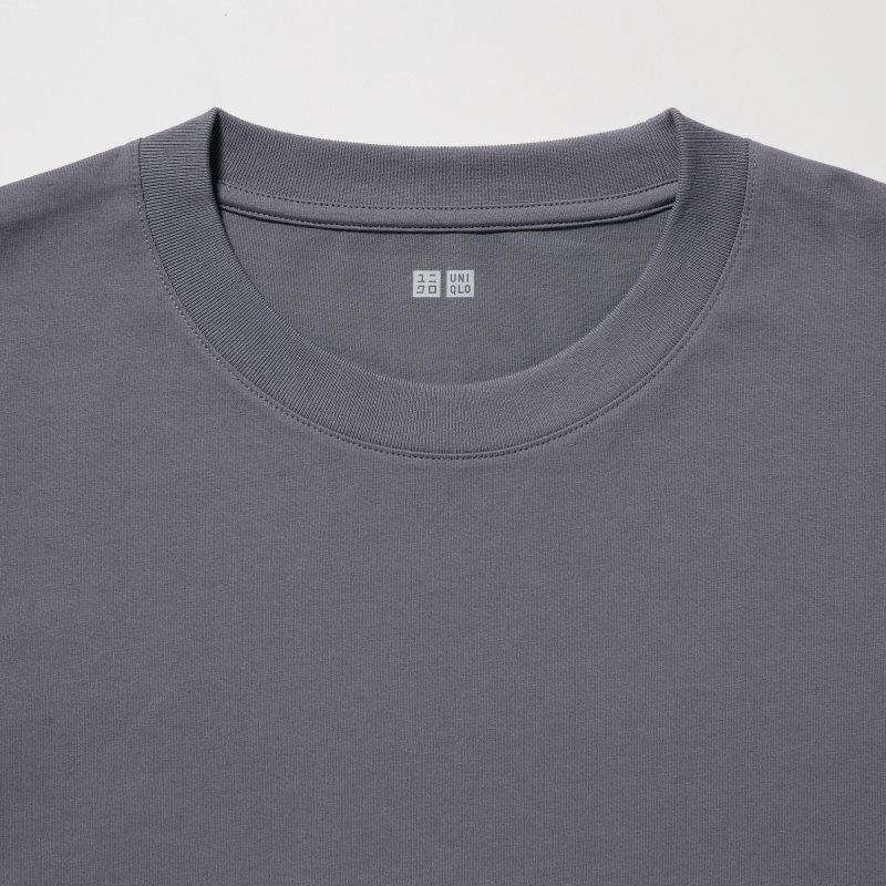 Grey Uniqlo Airism Cotton Uv Protection Crew Neck Men T Shirts | 3119523