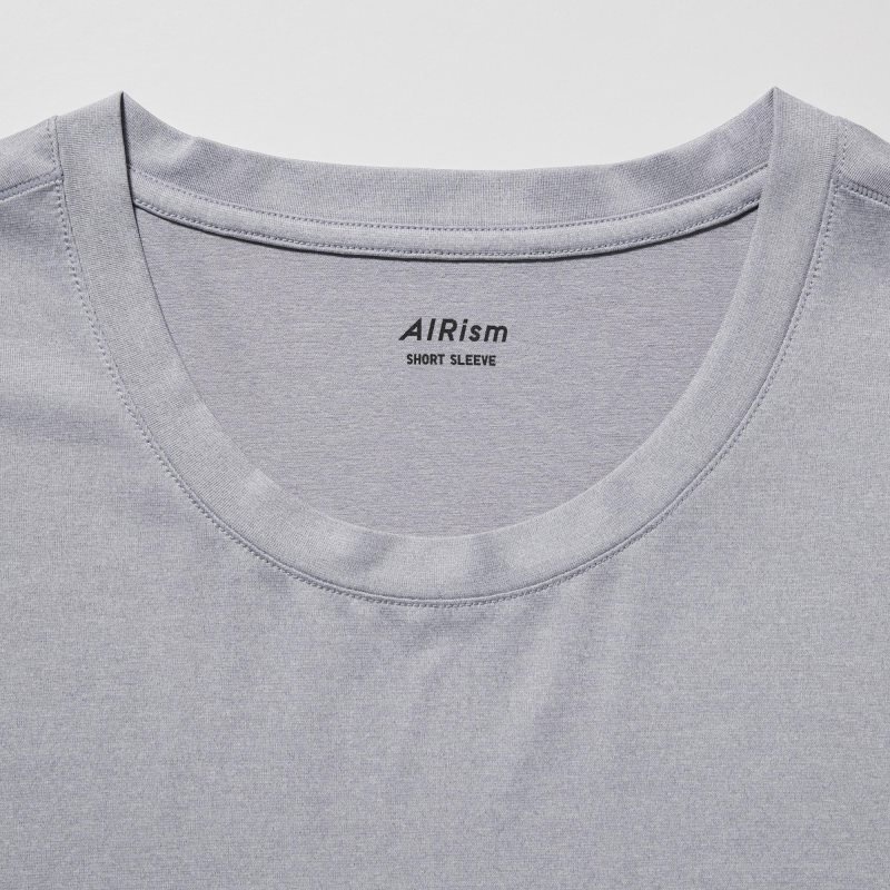 Grey Uniqlo Airism Crew Neck Short-sleeve Men T Shirts | 9755536