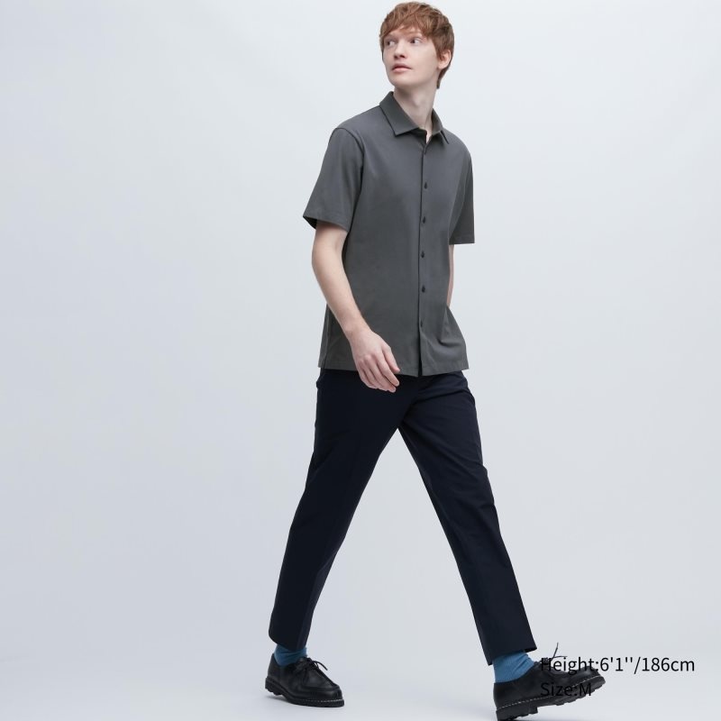 Grey Uniqlo Airism Full Open Short-sleeve Men Polo Shirts | 3593384