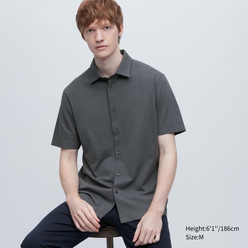 Grey Uniqlo Airism Full Open Short-sleeve Men Polo Shirts | 3593384