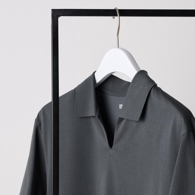 Grey Uniqlo Airism Skipper Collar Men Polo Shirts | 210948