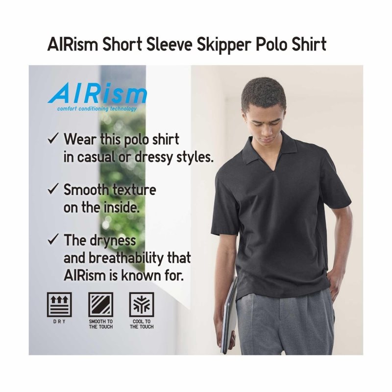 Grey Uniqlo Airism Skipper Collar Men Polo Shirts | 210948