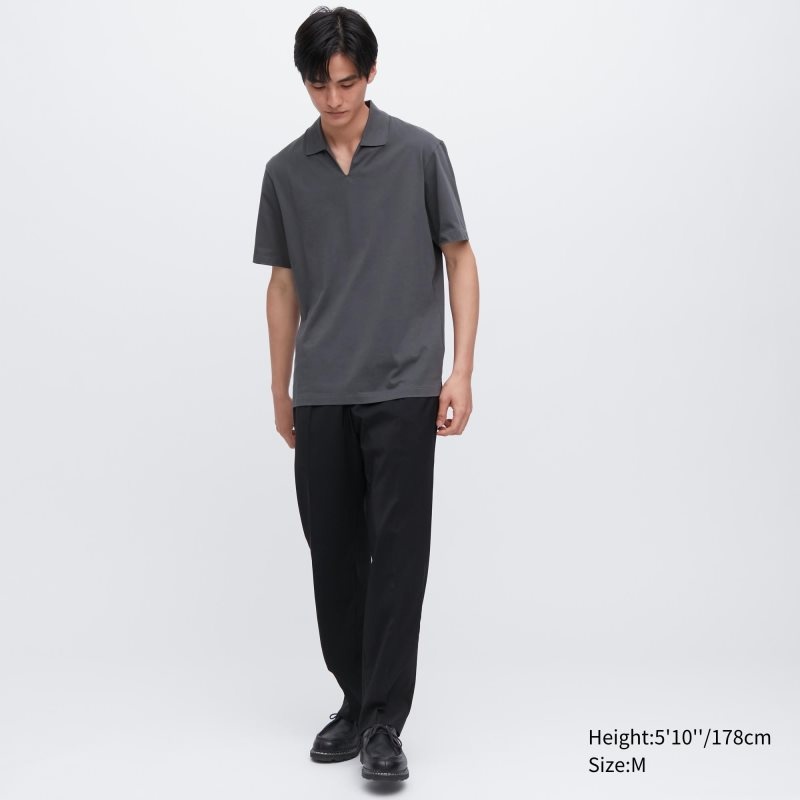 Grey Uniqlo Airism Skipper Collar Men Polo Shirts | 210948