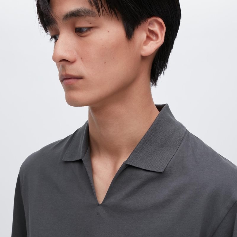 Grey Uniqlo Airism Skipper Collar Men Polo Shirts | 210948