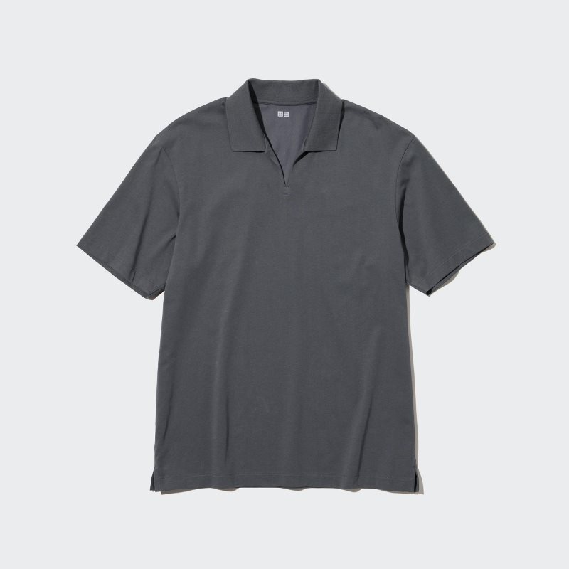Grey Uniqlo Airism Skipper Collar Men Polo Shirts | 210948