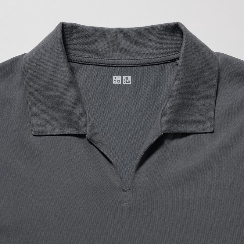 Grey Uniqlo Airism Skipper Collar Men Polo Shirts | 210948
