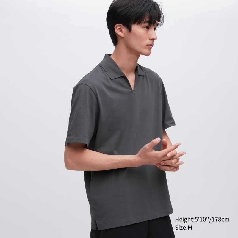Grey Uniqlo Airism Skipper Collar Men Polo Shirts | 210948