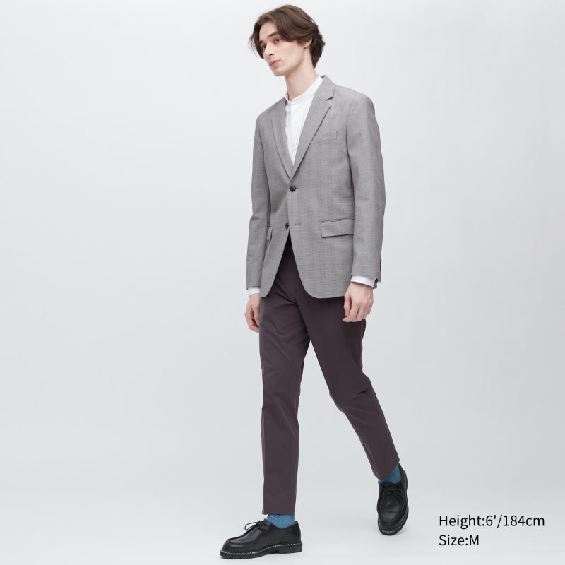 Grey Uniqlo Airsense Wool Like Glen Check Ultra Light Men Jackets | 3738501