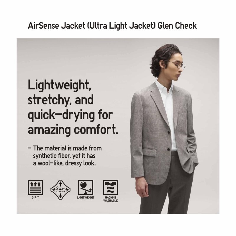 Grey Uniqlo Airsense Wool Like Glen Check Ultra Light Men Jackets | 3738501