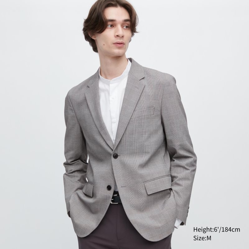 Grey Uniqlo Airsense Wool Like Glen Check Ultra Light Men Jackets | 3738501