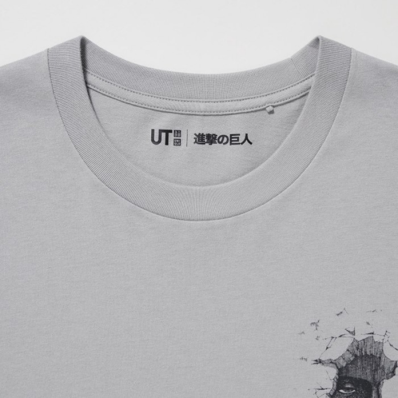Grey Uniqlo Attack on Titan UT Short-Sleeve A Titan Inside The Wall Women T Shirts | 500338