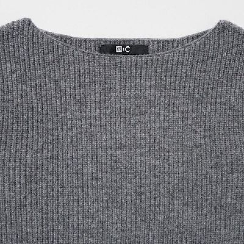 Grey Uniqlo Boat Neck Long-Sleeve Knit Women Dress | 3825821