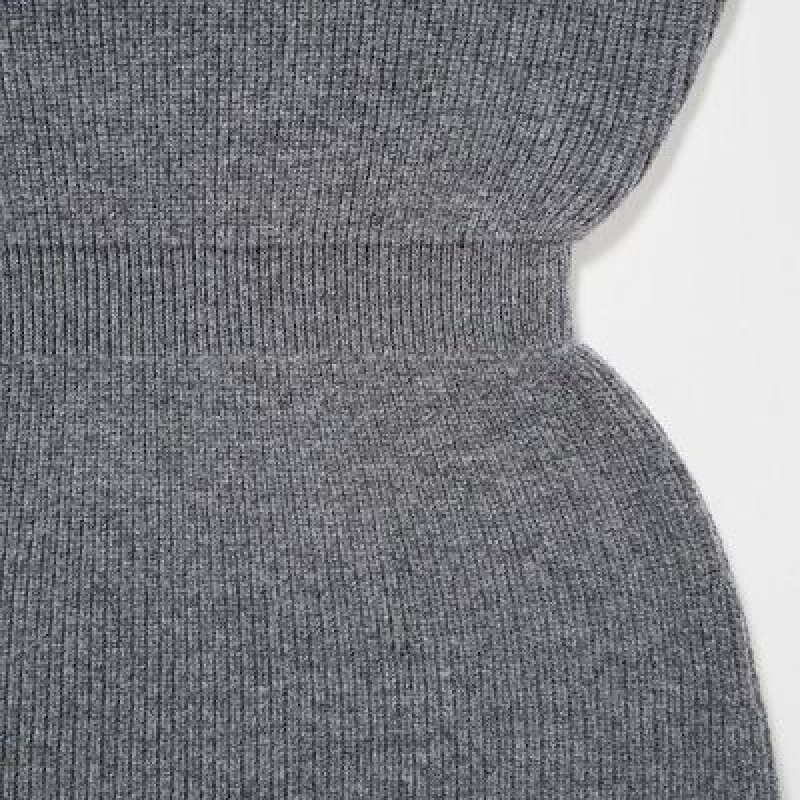 Grey Uniqlo Boat Neck Long-Sleeve Knit Women Dress | 3825821