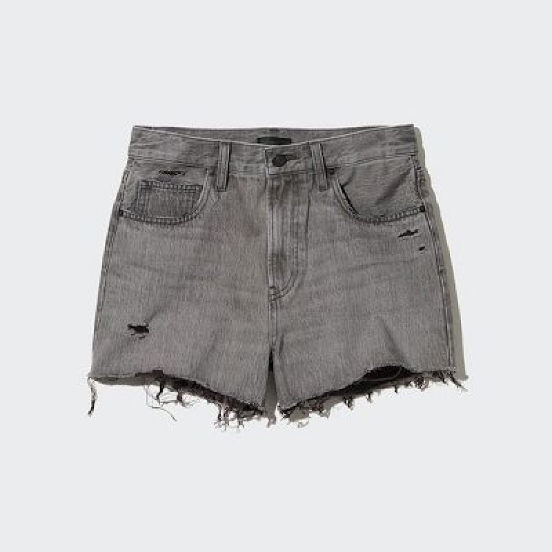 Grey Uniqlo Boyfriend Denim Women Shorts | 9236735