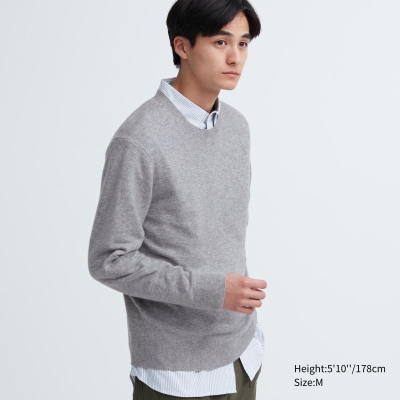 Grey Uniqlo Cashmere Crew Neck Long-sleeve Men Sweaters | 875926