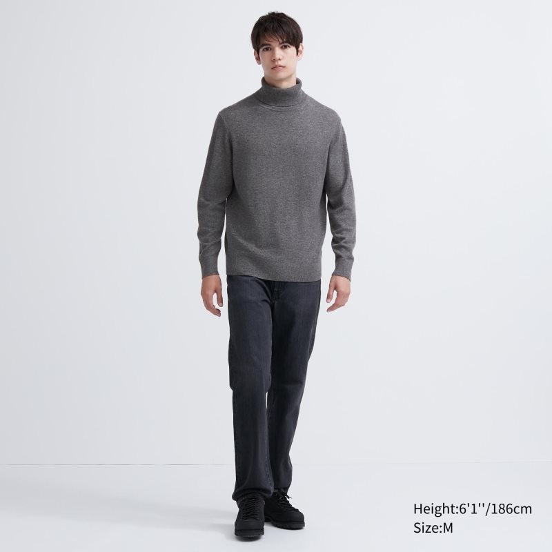 Grey Uniqlo Cashmere Turtleneck Long-sleeve Men Sweaters | 9116721
