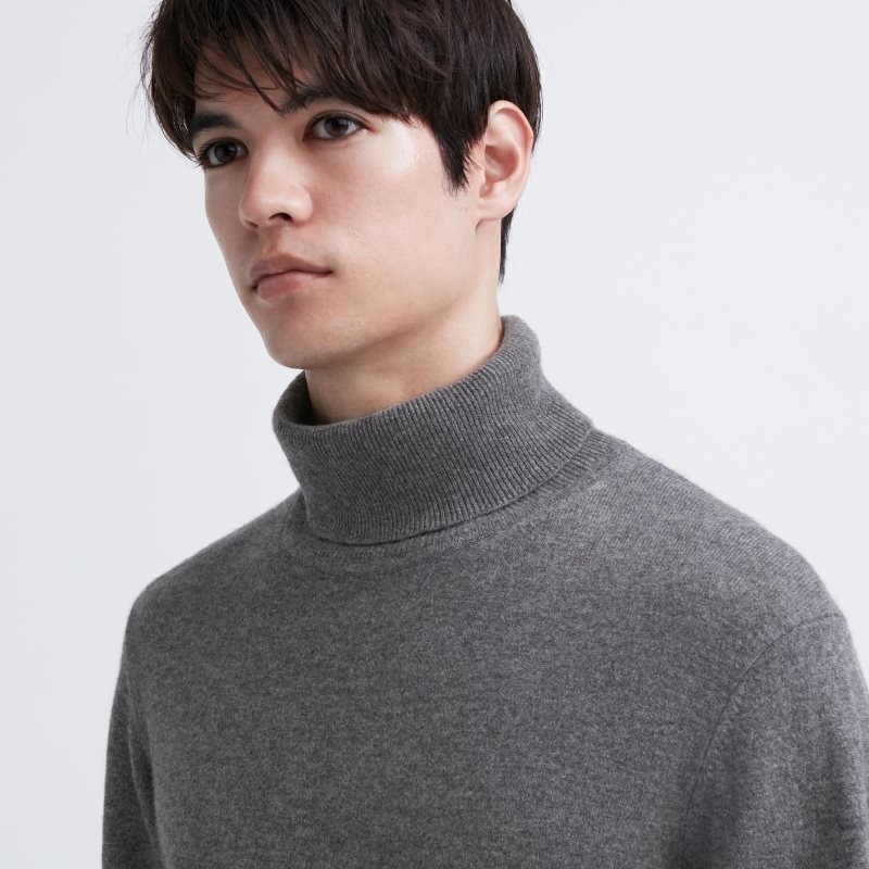 Grey Uniqlo Cashmere Turtleneck Long-sleeve Men Sweaters | 9116721