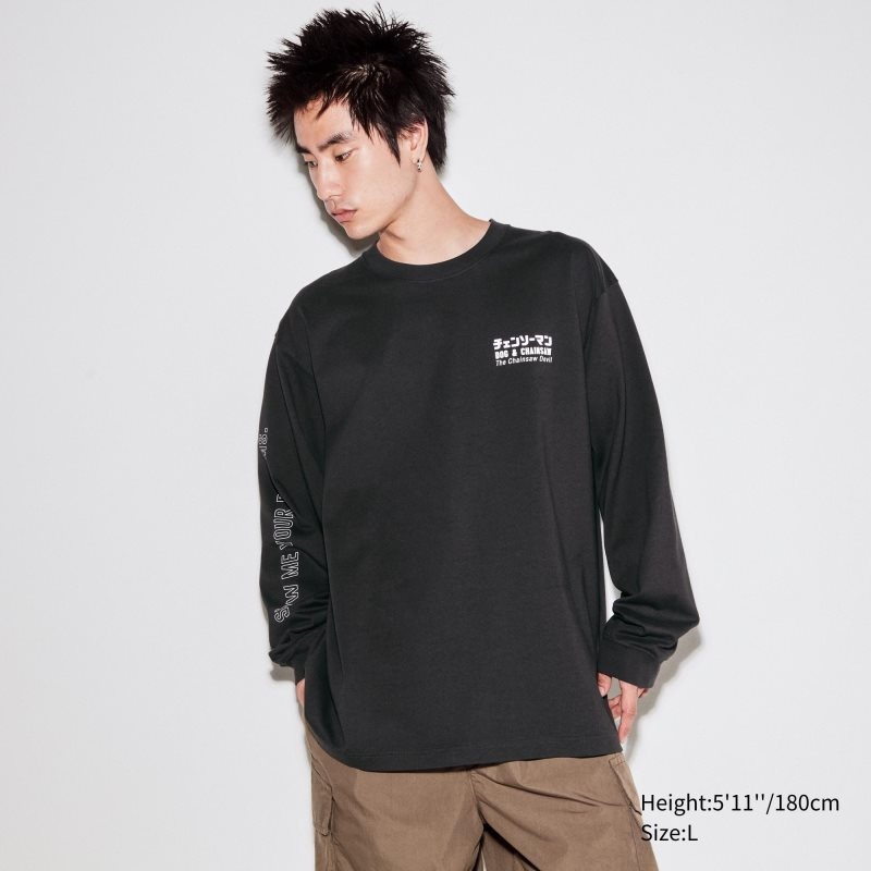 Grey Uniqlo Chainsaw Man × Kosuke Kawamura Ut Long-sleeve Graphic Men T Shirts | 750621