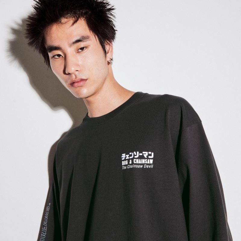 Grey Uniqlo Chainsaw Man × Kosuke Kawamura Ut Long-sleeve Graphic Men T Shirts | 750621