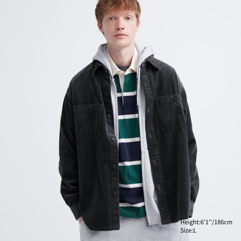 Grey Uniqlo Corduroy Work Long-sleeve Men Shirts | 933113