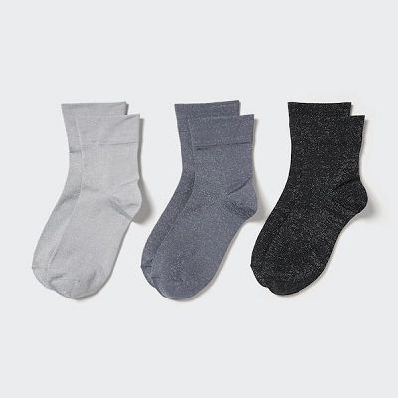 Grey Uniqlo Crew Glitter (3 Pairs) Women Socks | 1412748