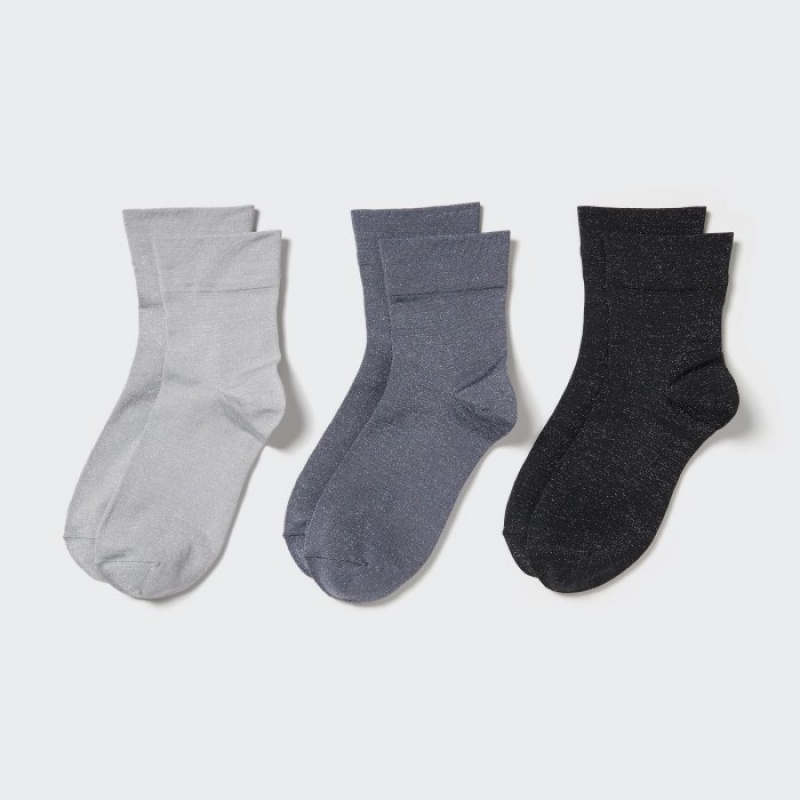 Grey Uniqlo Crew Glitter (3 Pairs) Women Socks | 398167