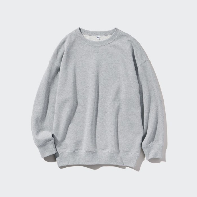 Grey Uniqlo Crew Neck Long-Sleeve Women Sweatshirts | 4895749