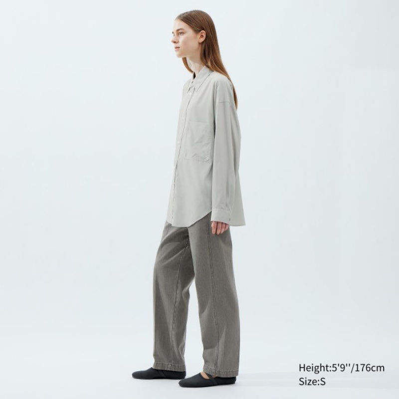 Grey Uniqlo Draped Long-Sleeve Women Shirts | 6429042