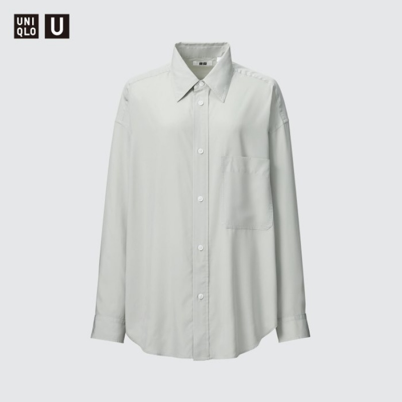Grey Uniqlo Draped Long-Sleeve Women Shirts | 6429042