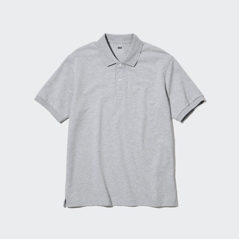Grey Uniqlo Dry Pique Short-sleeve Men Polo Shirts | 9334140