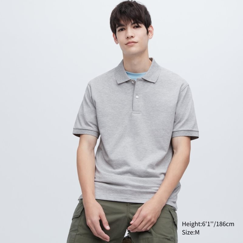 Grey Uniqlo Dry Pique Short-sleeve Men Polo Shirts | 9334140