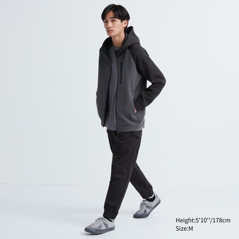 Grey Uniqlo Dry Stretch Sweat Full-zip Color Block Men Hoodie | 4810612