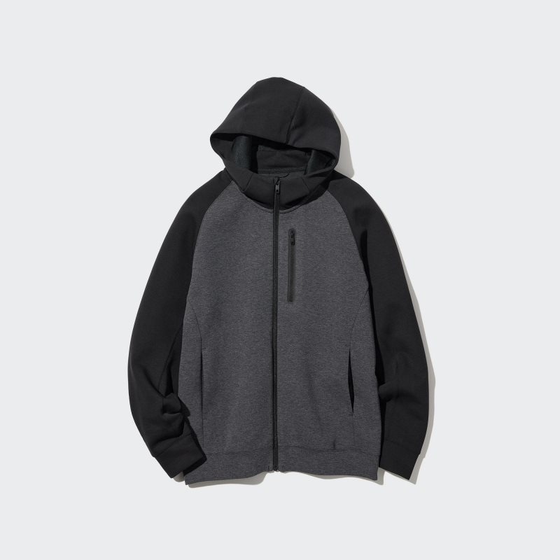 Grey Uniqlo Dry Stretch Sweat Full-zip Color Block Men Hoodie | 4810612