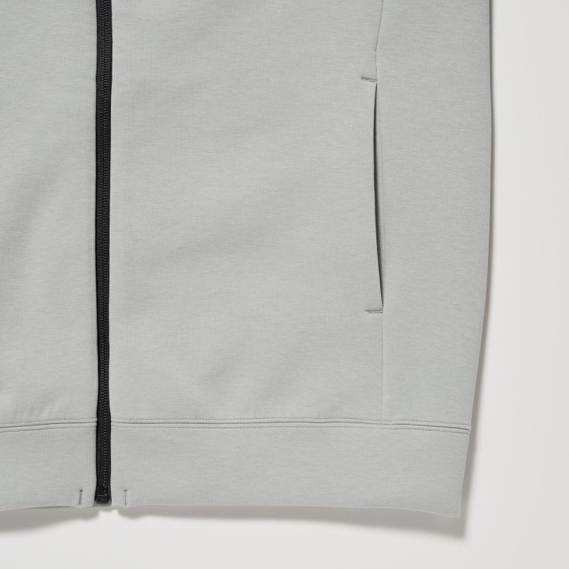 Grey Uniqlo Dry Stretch Sweat Long-sleeve Full-zip Men Hoodie | 124796