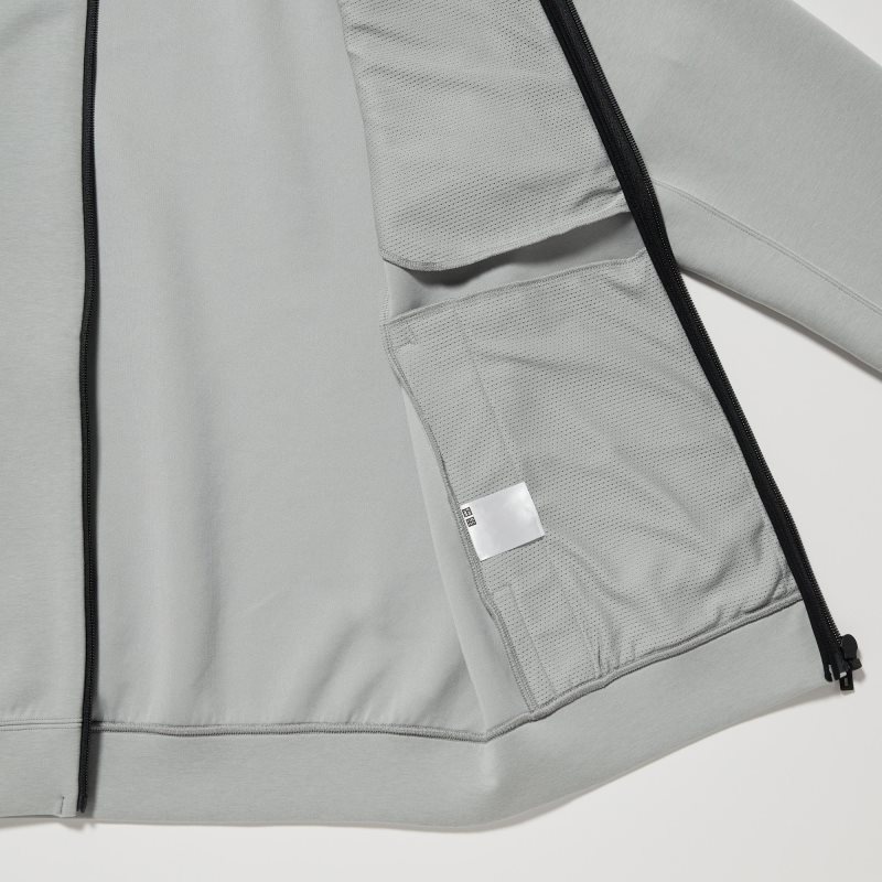 Grey Uniqlo Dry Stretch Sweat Long-sleeve Full-zip Men Hoodie | 124796