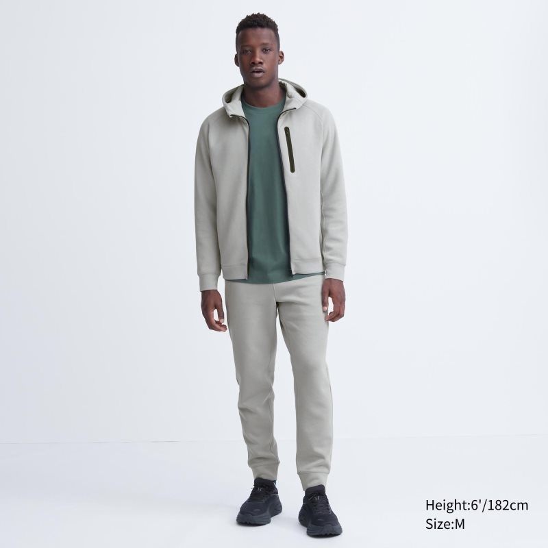 Grey Uniqlo Dry Stretch Sweat Long-sleeve Full-zip Men Hoodie | 124796