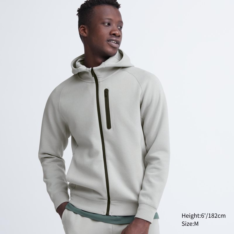 Grey Uniqlo Dry Stretch Sweat Long-sleeve Full-zip Men Hoodie | 124796