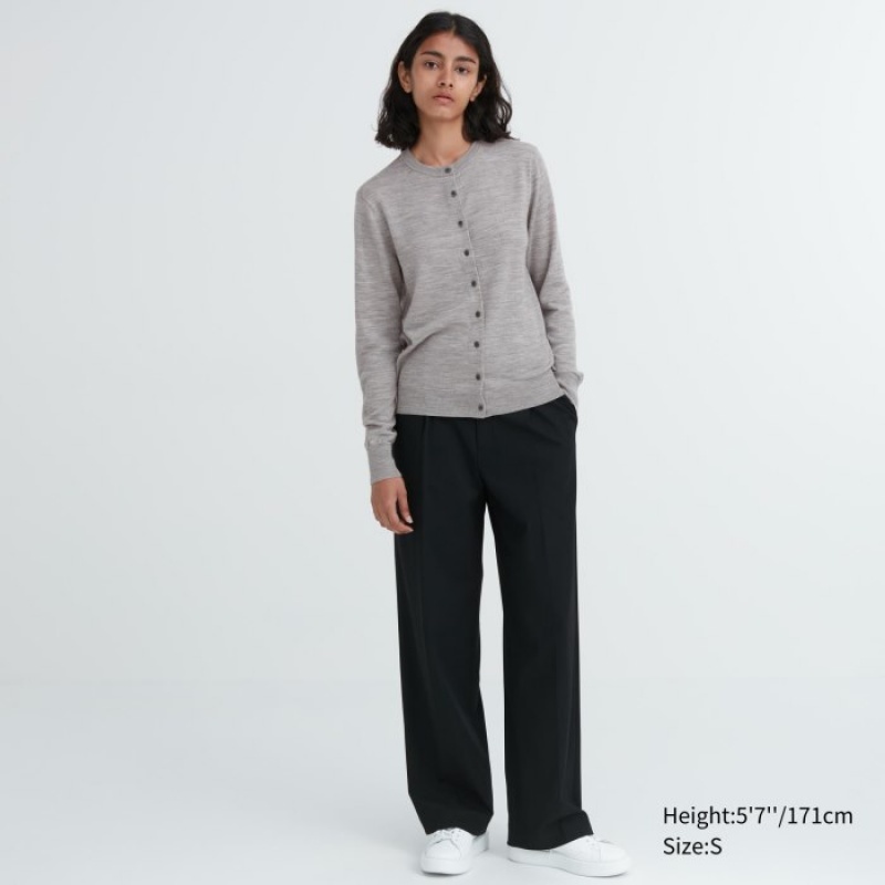 Grey Uniqlo Extra Fine Merino Crew Neck Women Cardigan | 5624301