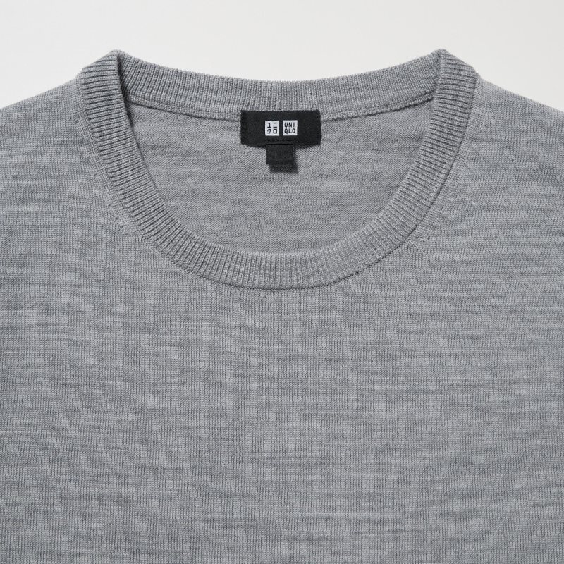Grey Uniqlo Extra Fine Merino Crew Neck Men Sweaters | 6601740