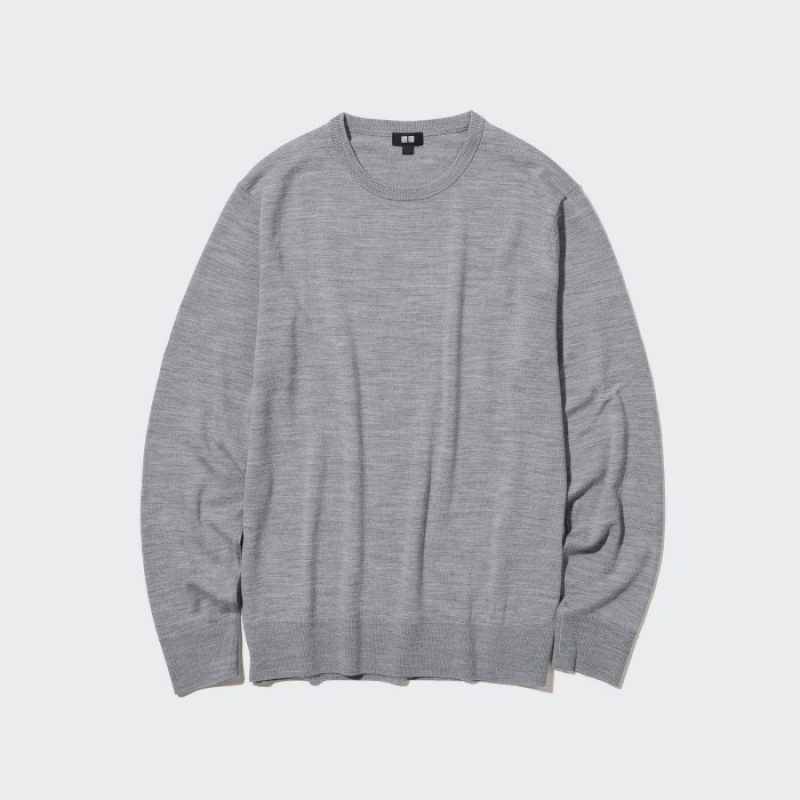 Grey Uniqlo Extra Fine Merino Crew Neck Long-Sleeve Women Sweaters | 7968296
