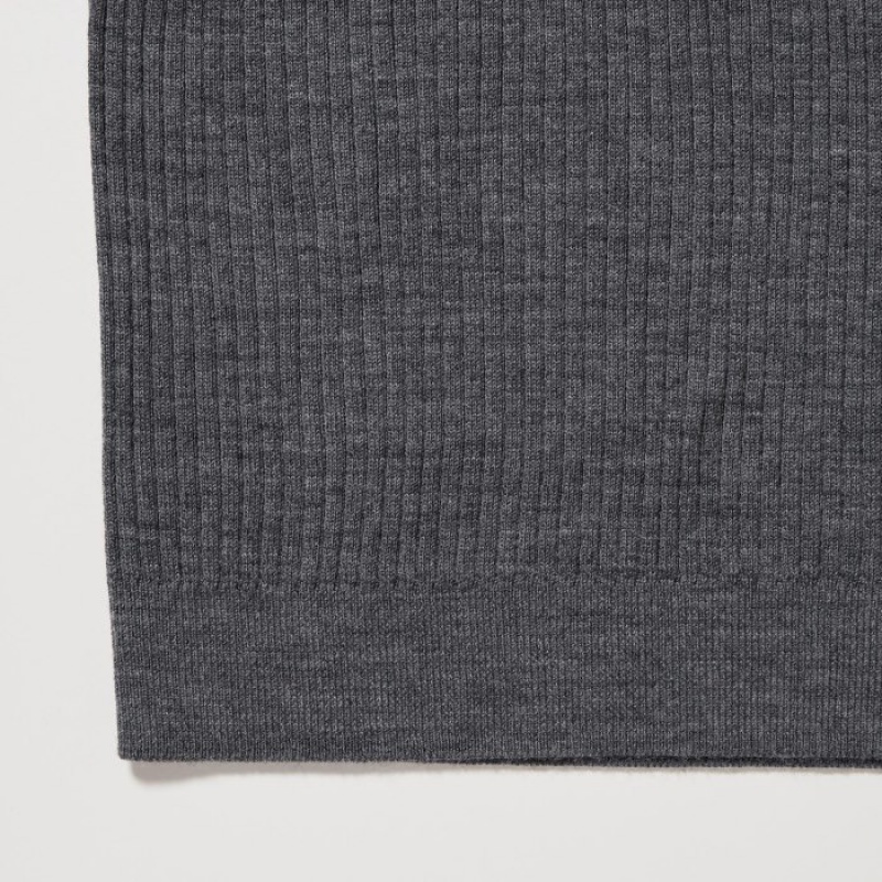 Grey Uniqlo Extra Fine Merino Ribbed Mock Neck Half-Sleeve Women Sweaters | 1853962