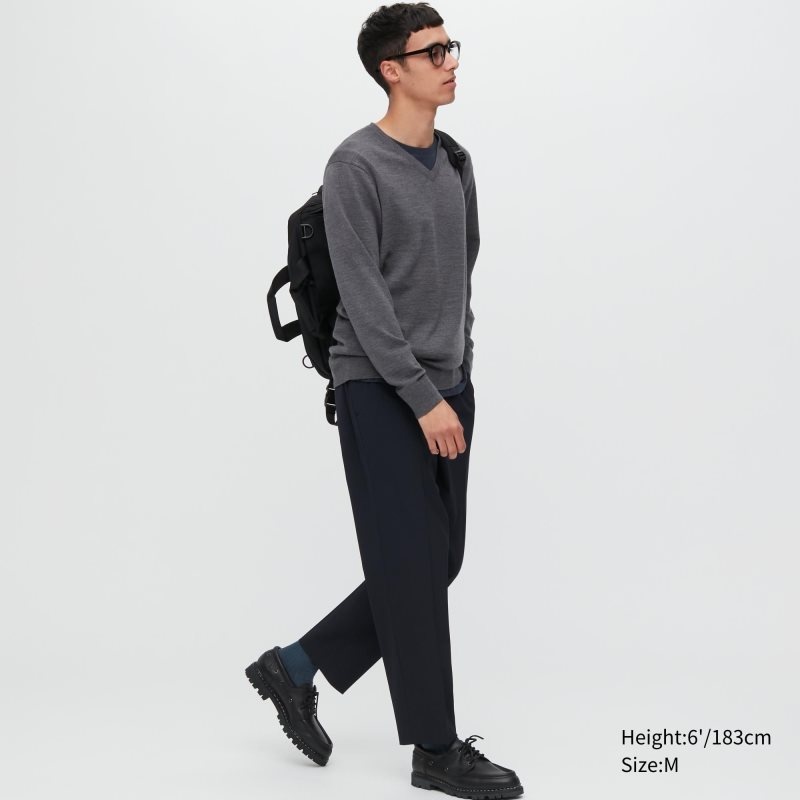 Grey Uniqlo Extra Fine Merino V-neck Men Sweaters | 7032237