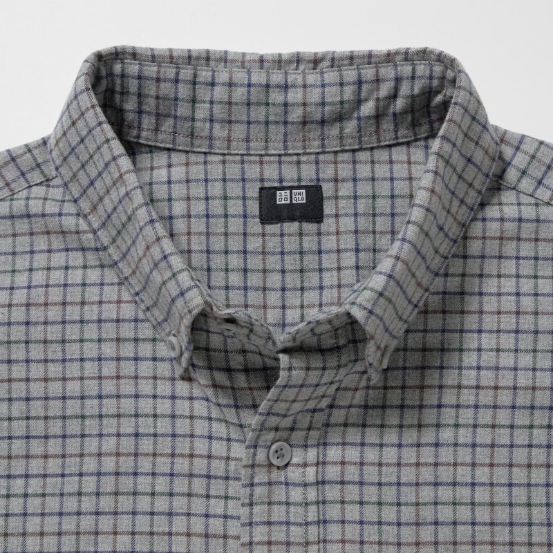 Grey Uniqlo Flannel Checked Long-sleeve Men Shirts | 2400815